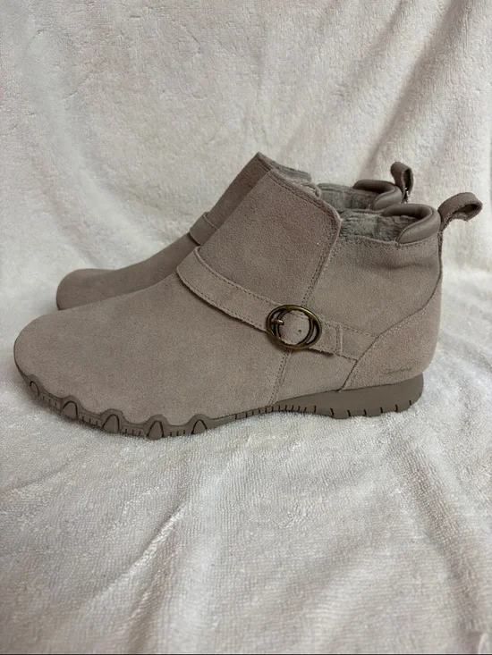 Skechers Taupe Suede Slip-On Ankle Boot with Buckle - Picture 8 of 12